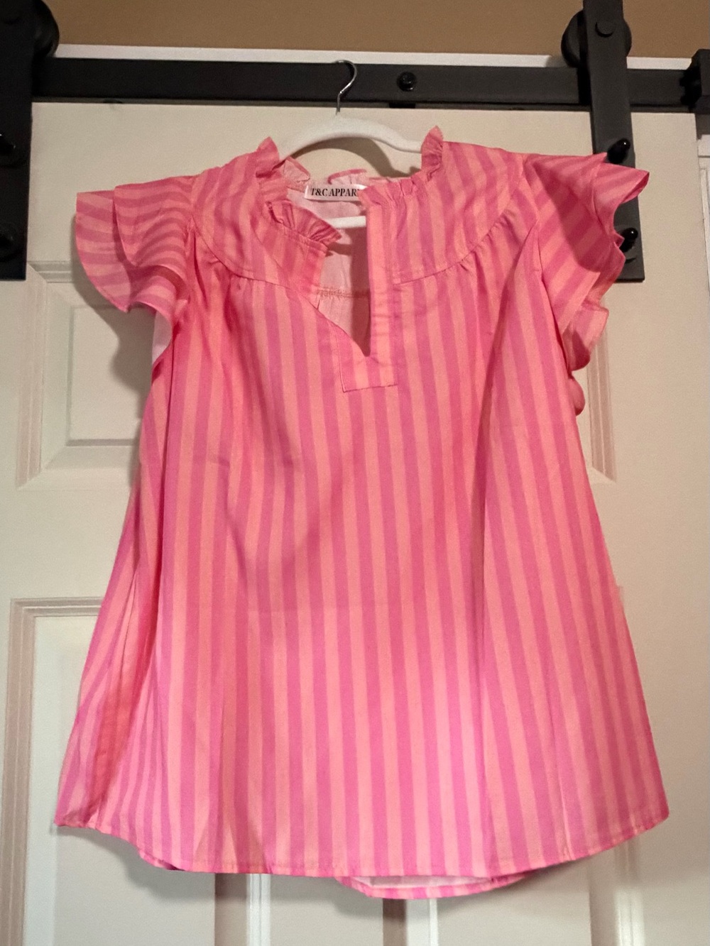 Women’s Pink Striped Ruffle Sleeve Top